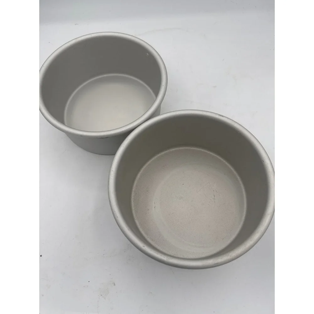 Set of 2 Round Aluminum Deep Cake Pans Silver Professional Baking Tins